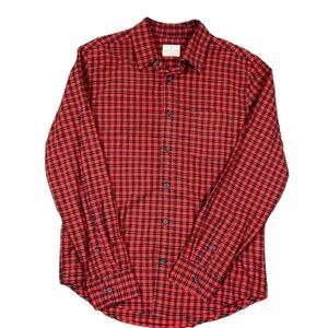 Mutual Weave Red Black Men's Plaid Button Front Shirt Stretch Size Medium